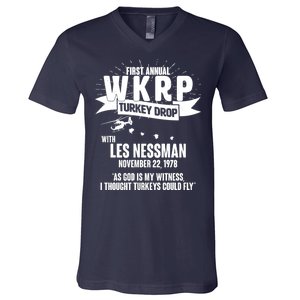 First Annual WKRP Turkey Drop With Les Nessman V-Neck T-Shirt