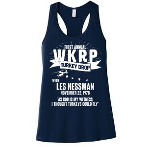 First Annual WKRP Turkey Drop With Les Nessman Women's Racerback Tank