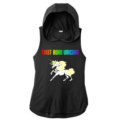 First Born Unicorn Ladies PosiCharge Tri-Blend Wicking Draft Hoodie Tank