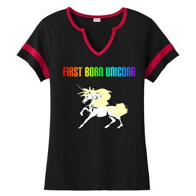 First Born Unicorn Ladies Halftime Notch Neck Tee