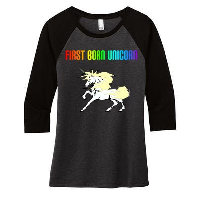 First Born Unicorn Women's Tri-Blend 3/4-Sleeve Raglan Shirt