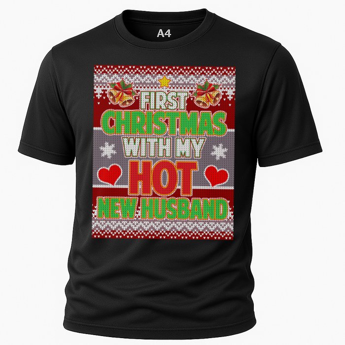 First Christmas With Hot Husband Ugly Sweater Cooling Performance Crew T-Shirt