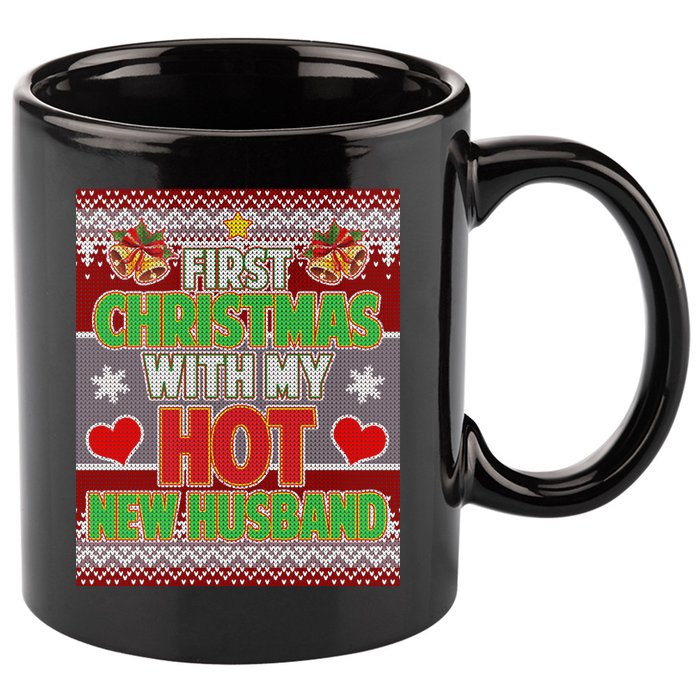 First Christmas With Hot Husband Ugly Sweater 11oz C Handle Ceramic Mug