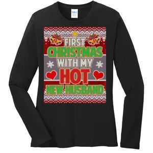 First Christmas With Hot Husband Ugly Sweater Ladies Long Sleeve Shirt