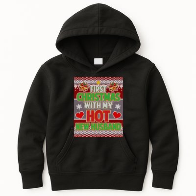First Christmas With Hot Husband Ugly Sweater Kids Hoodie