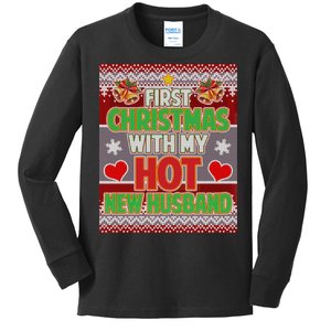 First Christmas With Hot Husband Ugly Sweater Kids Long Sleeve Shirt