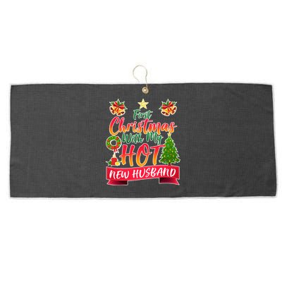 First Christmas With Hot New Husband Large Microfiber Waffle Golf Towel