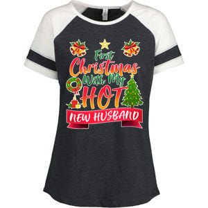 First Christmas With Hot New Husband Enza Ladies Jersey Colorblock Tee