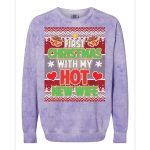 First Christmas With Hot Wife Ugly Sweater Colorblast Crewneck Sweatshirt