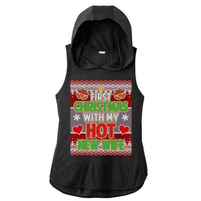 First Christmas With Hot Wife Ugly Sweater Ladies PosiCharge Tri-Blend Wicking Draft Hoodie Tank