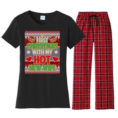 First Christmas With Hot Wife Ugly Sweater Women's Flannel Pajama Set