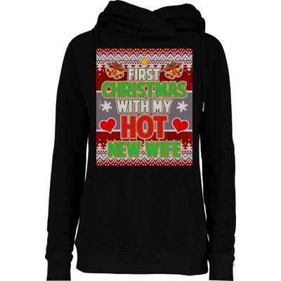 First Christmas With Hot Wife Ugly Sweater Womens Funnel Neck Pullover Hood