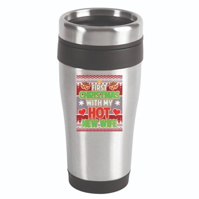 First Christmas With Hot Wife Ugly Sweater 16oz Travel Tumbler