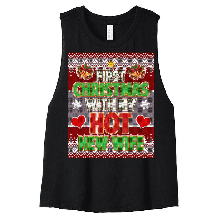 First Christmas With Hot Wife Ugly Sweater Women's Racerback Cropped Tank