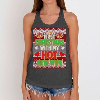 First Christmas With Hot Wife Ugly Sweater Women's Knotted Racerback Tank