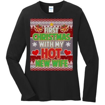 First Christmas With Hot Wife Ugly Sweater Ladies Long Sleeve Shirt