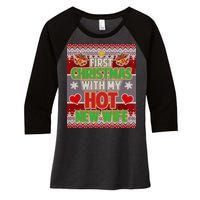 First Christmas With Hot Wife Ugly Sweater Women's Tri-Blend 3/4-Sleeve Raglan Shirt