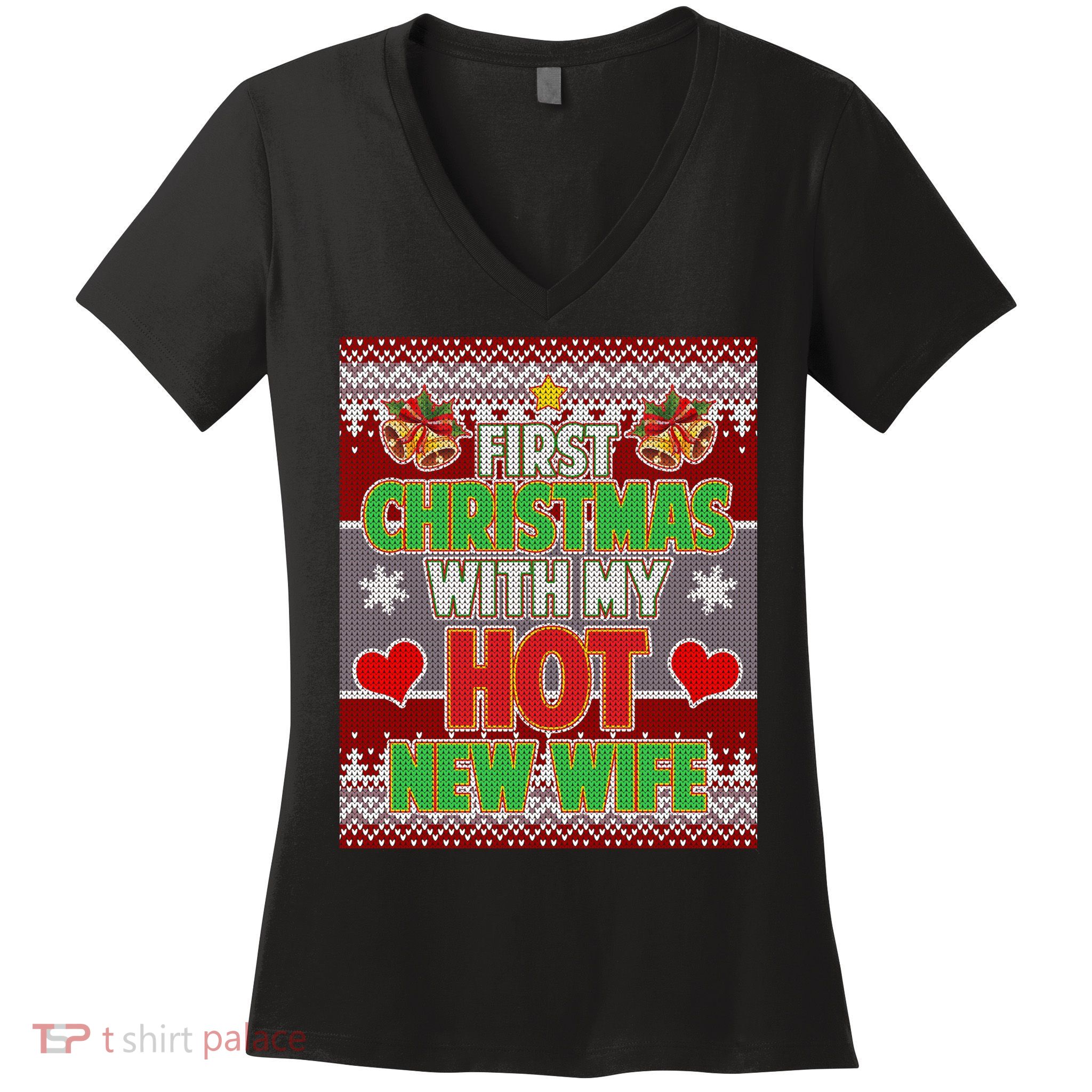 First Christmas With Hot Wife Ugly Sweater Women's V-Neck T-Shirt