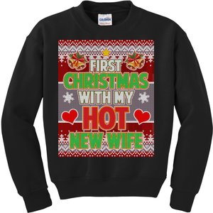 First Christmas With Hot Wife Ugly Sweater Kids Sweatshirt