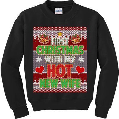 First Christmas With Hot Wife Ugly Sweater Kids Sweatshirt