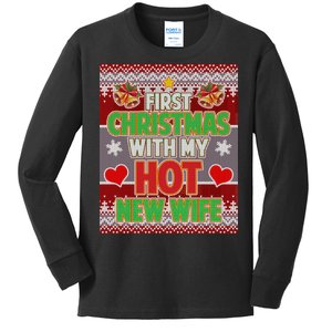 First Christmas With Hot Wife Ugly Sweater Kids Long Sleeve Shirt