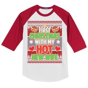 First Christmas With Hot Wife Ugly Sweater Kids Colorblock Raglan Jersey