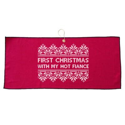 First Christmas With My Hot Fiance Large Microfiber Waffle Golf Towel