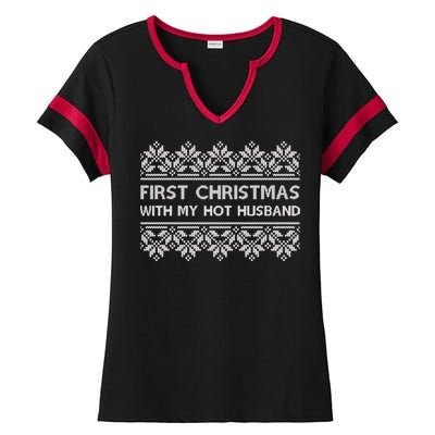 First Christmas With My Hot Husband Ladies Halftime Notch Neck Tee