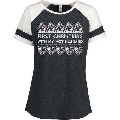 First Christmas With My Hot Husband Enza Ladies Jersey Colorblock Tee