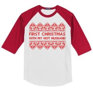 First Christmas With My Hot Husband Kids Colorblock Raglan Jersey