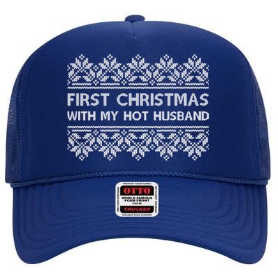 First Christmas With My Hot Husband High Crown Mesh Back Trucker Hat