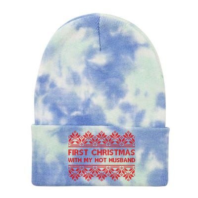 First Christmas With My Hot Husband Tie Dye 12in Knit Beanie