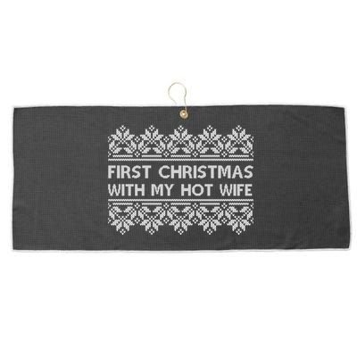 First Christmas With My Hot Wife Large Microfiber Waffle Golf Towel