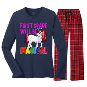 First Grade Will Be Magical Women's Long Sleeve Flannel Pajama Set 