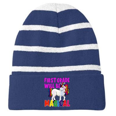 First Grade Will Be Magical Striped Beanie with Solid Band