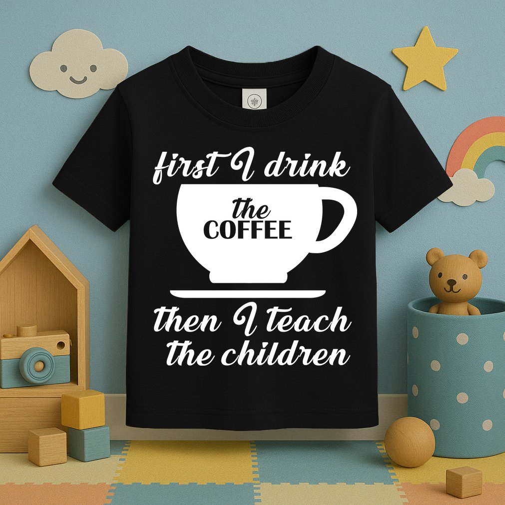First I Drink The Coffee Then I Teach The Children Toddler T-Shirt