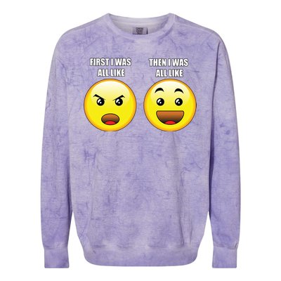 First I Was Like Emoji Faces Colorblast Crewneck Sweatshirt