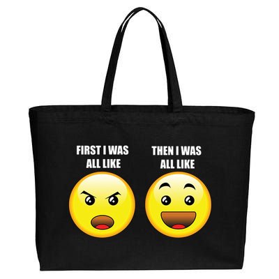 First I Was Like Emoji Faces Cotton Canvas Jumbo Tote