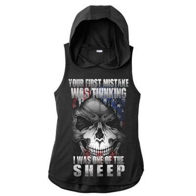 First Mistake Was Thinking I Was One Of the Sheep Ladies PosiCharge Tri-Blend Wicking Draft Hoodie Tank