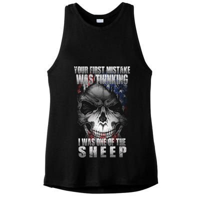 First Mistake Was Thinking I Was One Of the Sheep Ladies PosiCharge Tri-Blend Wicking Tank