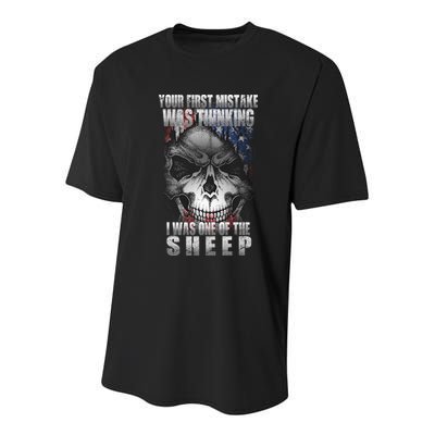First Mistake Was Thinking I Was One Of the Sheep Youth Performance Sprint T-Shirt