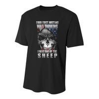 First Mistake Was Thinking I Was One Of the Sheep Youth Performance Sprint T-Shirt