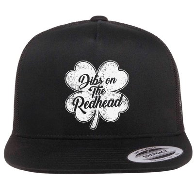 Funny Irish St Patricks Day Shamrock Dibs On The Redhead Flat Bill Trucker Hat