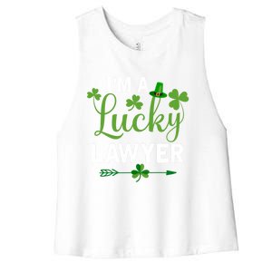 Funny Irish St Patricks Day Costume I'm A Lucky Lawyer Meaningful Gift Women's Racerback Cropped Tank