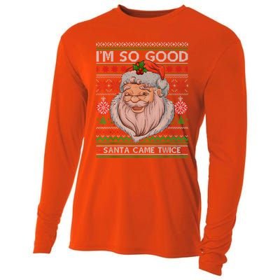 Funny I'm So Good Santa Came Twice Ugly Christmas Sweater Cooling Performance Long Sleeve Crew