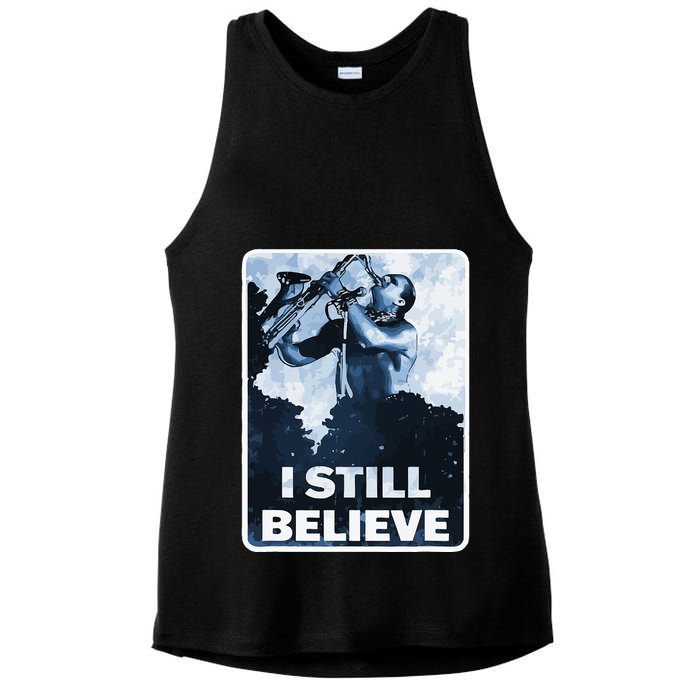 Funny I Still Believe Sax Man Nun Nerd Geek Graphic Ladies PosiCharge Tri-Blend Wicking Tank