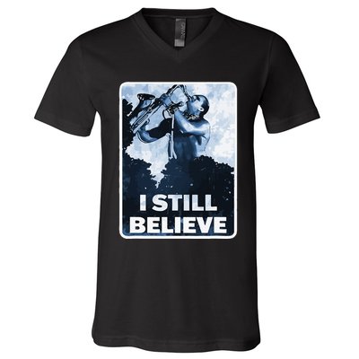 Funny I Still Believe Sax Man Nun Nerd Geek Graphic V-Neck T-Shirt