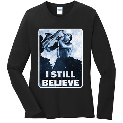 Funny I Still Believe Sax Man Nun Nerd Geek Graphic Ladies Long Sleeve Shirt