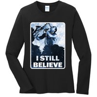 Funny I Still Believe Sax Man Nun Nerd Geek Graphic Ladies Long Sleeve Shirt