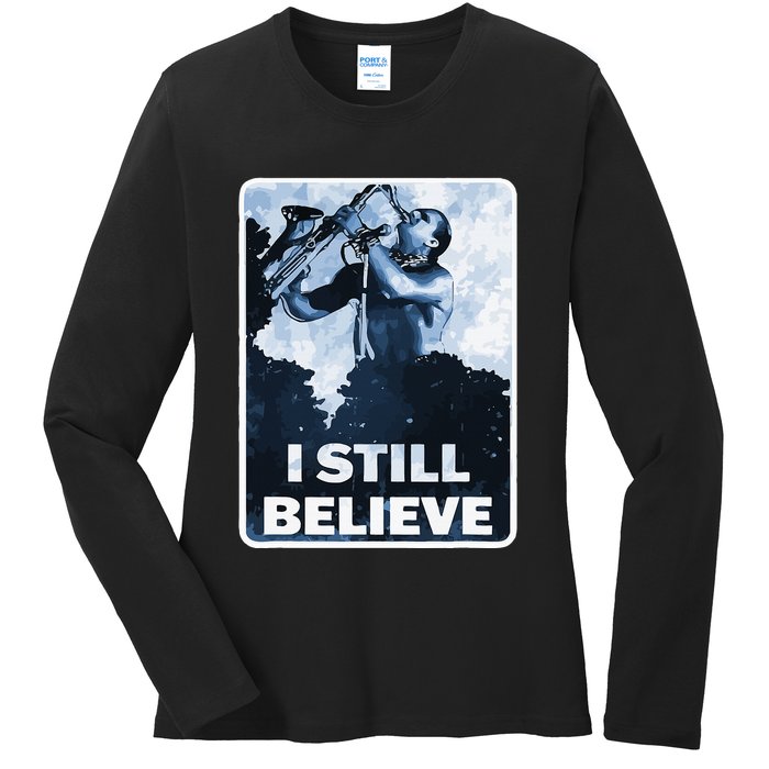 Funny I Still Believe Sax Man Nun Nerd Geek Graphic Ladies Long Sleeve Shirt